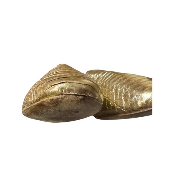 Brian Atwood Sz 10 Gold Metallic Snakeskin Textured Leather Loafers - Picture 5 of 8